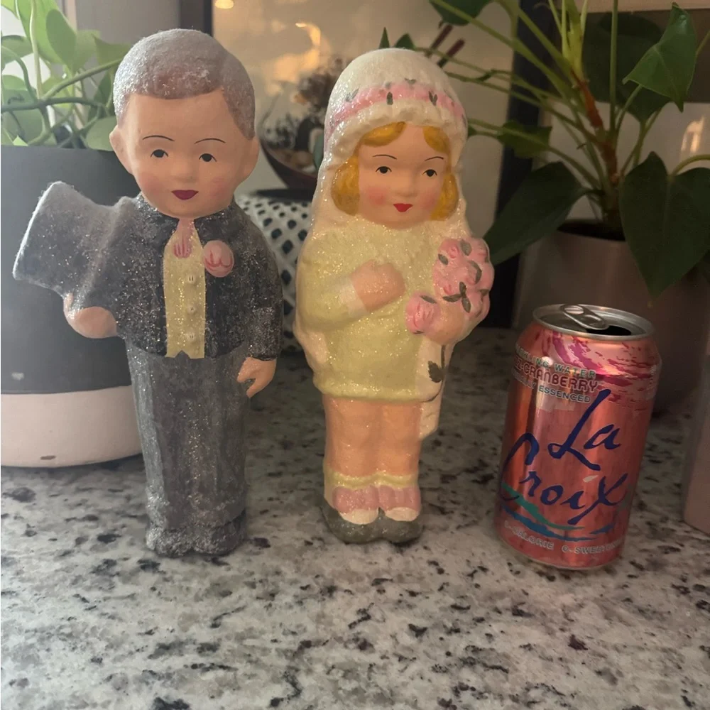 Vintage Bride and Groom Figurines - Gray and Cream